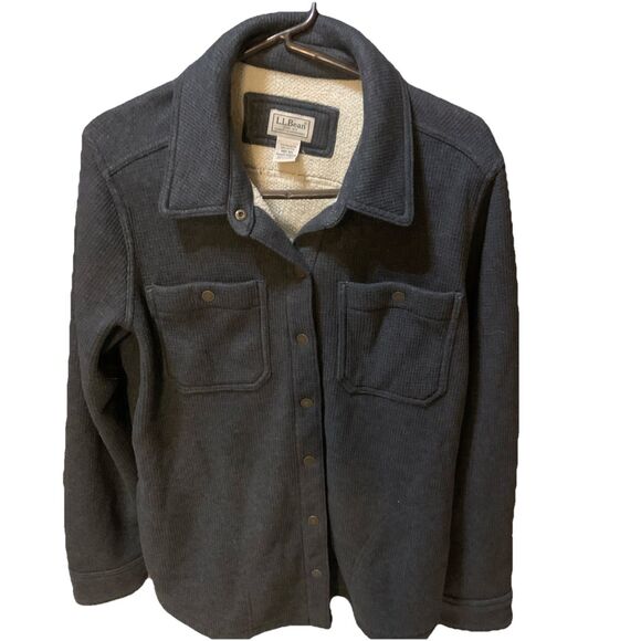 LL BEAN Women’s Katahdin Iron Works Bonded Waffle Fleece Grey Large 508049 - Picture 2 of 6